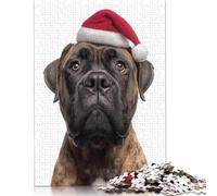 Bullmastiff Dog with Santa Hat Portrait Puzzle 1000 Pièces Educa Jouet en Bois Divertissement Créatif Décoration Intérieure Jeu Éducatif Challenge Toy Adultes & Enfants des 14 Ans 1000pcs (75x50cm)