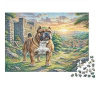Bullmastiff Papier Premium Boxer près des ruines de château au Coucher du Soleil Puzzle à Faire soi-même Anti-Stress éducatif 52x38cm/1000 pièces