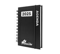 BullTek - Agenda Journalier 2025 | Rendez-vous 30 min | Multilingue EN IT FR ES DE | Page par Jour | Couverture Rigide avec Reliure à Anneaux | A6, Noir, Papier