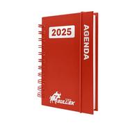 BullTek - Agenda Journalier 2025 | Rendez-vous 30 min | Multilingue EN IT FR ES DE | Page par Jour | Couverture Rigide avec Reliure à Anneaux | A6, Rouge, Papier