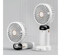 BullTek - Mini Ventilateur Portable USB Rechargeable | 5 Vitesses Réglables | Silencieux et Articulé | Pliable pour Bureau et Voyage | Utilisation à Col ou Table, Blanc