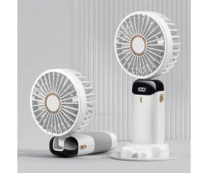 BullTek - Mini Ventilateur Portable USB Rechargeable | 5 Vitesses Réglables | Silencieux et Articulé | Pliable pour Bureau et Voyage | Utilisation à Col ou Table, Blanc