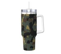Bully de glace avec poignée et paille - Motif camouflage - Bouteille isotherme pour boissons chaudes et froides - 1 180 ml