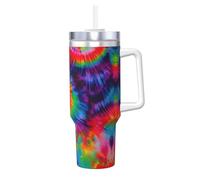 Bully glacé coloré à motif tie-dye avec paille à poignée - Gourde pour boissons chaudes et froides, parfaite pour les voyages, le sport, le bureau