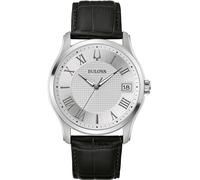 Bulova Montre à Quartz analogique pour Homme avec Bracelet en Cuir 96B388, Argent/Noir, Bracelet