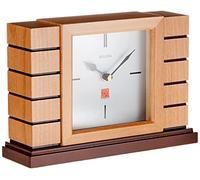 Bulova B1659 Usonian II Frank Lloyd Wright Horloge de cheminée en Bois Finition Naturelle avec Base en Noyer
