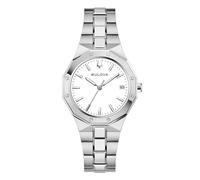 Bulova Classic Octogon Lady 96M172 - Montre femme analogique 32 mm, mouvement quartz avec calendrier, boîtier et bracelet en acier, cadran blanc, verre saphir, WR 10 bar