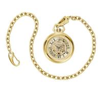 Bulova Classic Sutton Montre de poche automatique à 3 aiguilles en acier inoxydable, squelette complet, cadran doré avec chaîne en acier inoxydable Style : 97A178