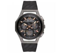 Bulova Curv Homme 44mm Bracelet Silicone Noir Quartz Cadran Gris Montre 98A162