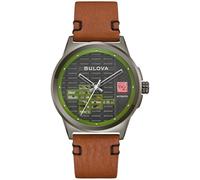 Bulova Frank Lloyd Wright automatique pour homme « Toufic H. Kalil House », boîtier en acier inoxydable plaqué ion avec bracelet en cuir, cadran à motifs spéciaux et dos du boîtier d'exposition (Style