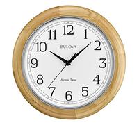 Bulova Horloge Murale analogique en Bois, C5005 Atomic Time 3, se Fixe automatiquement, Pile à Quartz