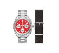 Bulova Lunar Pilot Montre à quartz de 43,5 mm avec chronographe, calendrier, bracelet en acier inoxydable et bracelet supplémentaire interchangeable en cuir noir, rouge