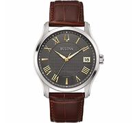 Bulova Montre analogique à Quartz pour Homme avec Bracelet en Cuir 96B389, Argenté/Marron/Gris, Sangles