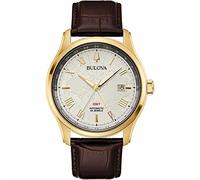 Bulova Montre analogique Automatique pour Homme avec Bracelet en Cuir 97B210, Doré/Marron, Lanières