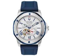 Bulova Montre Marine Star automatique pour hommes avec bracelet en silicone bleu | 45mm | 98A225, Nuance argent., 45, Montre automatique