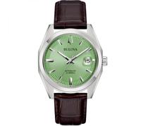 Bulova Surveyor automatic men's watch, green background, 96B427, leather strap