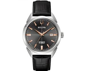 Bulova Sutton Automatic Men's Watch with Leather Strap 96B422 Steel Gray Background