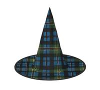 BULQAPZDF Chapeau de sorcière écossais bleu et vert pour Halloween, accessoire de costume de sorcière d'Halloween