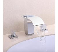 BULUXE Robinets de salle de bain cascade, 3 trous doubles poignées largement répandus robinet d'évier de salle de bain en laiton massif, chrome poli