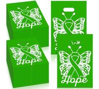 Bulyoou Lot de 100 sacs cadeaux de sensibilisation à la santé mentale en vrac 30,5 x 20,3 cm avec ruban vert en plastique pour friandises contre le cancer du foie et la paralysie cérébrale avec