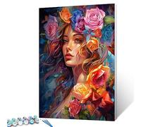 Bumbers Peinture acrylique par numéros avec tête de fleur pour adultes, fille d'Amérique débutante, peinture acrylique, peinture florale bohème, décoration de chambre à coucher, cadeau (40,6 x 50,8