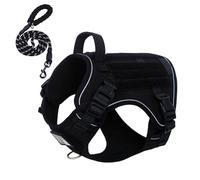BUMBIN Harnais tactique pour chien avec ensemble Laesh, gilet de service anti-traction avec panneaux auto-agrippants, harnais réglable avec poignée pour chien, noir, taille S