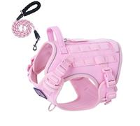 BUMBIN Harnais tactique pour chien avec ensemble Laesh, gilet de service anti-traction pour chien intelligent avec panneaux auto-agrippants, harnais réglable avec poignée rose, taille L