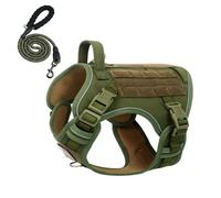 BUMBIN Harnais tactique pour chien avec ensemble Laesh, gilet de service anti-traction pour chien intelligent avec panneaux auto-agrippants, harnais réglable avec poignée pour chien, vert, taille M