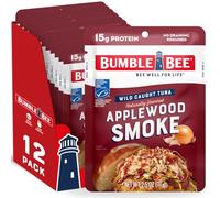 Bumble Bee Applewood Lot de 12 sachets de thon fumé 75 ml - Prêt à manger - Paquet de thon sauvage - 15 g de protéines par portion - Sans gluten