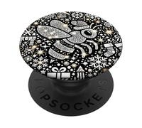 Bumble Bee Christmas Themed Cute Bee Black & White Snowflake PopSockets PopGrip Adhésif