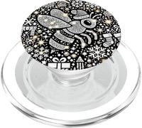 Bumble Bee Christmas Themed Cute Bee Black & White Snowflake PopSockets PopGrip pour MagSafe