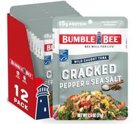Bumble Bee Lot de 12 sachets de thon assaisonné avec poivre cassé et sel de mer - Prêt à manger - 15 g de protéines par portion - Sans gluten