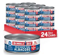 Bumble Bee Solid White Albacore Tuna in Oil, 5 oz Can (Pack of 24) - Wild Caught Tuna - 28g Protein per Serving - Non-GMO Project Verified, Gluten Free, Kosher - Great for Tuna Salad & Recipes