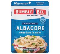Bumble Bee Solid White Albacore Tuna in Water, 2.5oz Pouch - Wild Captured Tuna - 16g Protein per Serving, High in Omega-3s - Non-OGM, Gluten, Casher - No Draining Required