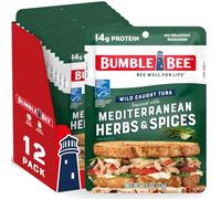 Bumble Bee Thon assaisonné aux herbes et épices de la Méditerranée, sachet de 75 ml (lot de 12) - Prêt à manger - Paquet de thon sauvage - 14 g de protéines par portion - Sans gluten