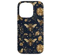 Bumble Or Honey Bee Botanical Jaune sur Noir Mignon Nature Coque pour iPhone 14 Pro