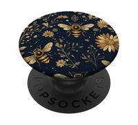Bumble Or Honey Bee Botanical Jaune sur Noir Mignon Nature PopSockets PopGrip Adhésif