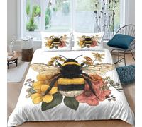 Bumblebee Floral Art Parure de Lit Microfibre résistante 3 Pièces 3D Effet Léger Illustration botanique Ensemble De Literie avec Taie d'oreiller Facile d'entretien for Femmes King（220x240cm）