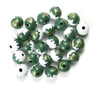 Bumdenuu 100 PièCes Bricolage 20Mm Boule de NoëL Corde de Gland en Bois Perle ChaîNe Enfants Jouet Bracelet Accessoires (Vert)