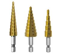 Bumdenuu Foret éTagé 3 PièCes Hss Ensemble de Forets éTagéS CôNe Trou Cutter Conique MéTrique Nitruration Forets Hexagonaux Or