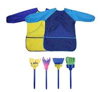 Bumdenuu Lot de 6 chemises pour enfants, pinceaux artistiques, artistes imperméables, tabliers de peinture longue avec 3 poches pour âge 3-5