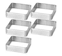Bumdenuu Moule à tartelettes en acier inoxydable avec pour tartes perforées, moule à gâteaux, une forme carrée, cercle pour pâtisserie française, lot de 5