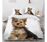 BUMIYA Chiens Parure de lit 1 Personne Enfant 3D Motif Douce Housse de Couette 140x200 Chiot Yorkshire Terrier Microfibre avec Fermeture Éclair avec 2 Taies d'oreiller 50x75 cm