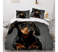 BUMIYA Housse de Couette 200x200 Chiens Parure de lit 2 Personnes Garcon Fille 3D Motif Teckel Noir Et Feu Douce Microfibre avec Fermeture Éclair avec 2 Taies d'oreiller 50x75 cm
