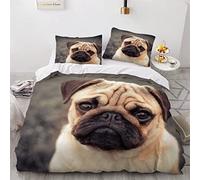 BUMIYA Housse de Couette 220x240 Chiens Parure de lit Adultes 2 Personnes 3D Motif Chiot Carlin Douce Microfibre avec Fermeture Éclair avec 2 Taies d'oreiller 50x75 cm