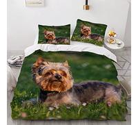 BUMIYA Housse de Couette 220x240 Chiens Parure de lit Adultes 2 Personnes 3D Motif Chiot Yorkshire Terrier Douce Microfibre avec Fermeture Éclair avec 2 Taies d'oreiller 50x75 cm