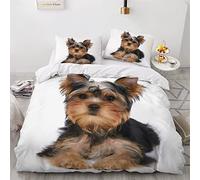 BUMIYA Housse de Couette 220x240 Chiens Parure de lit Adultes 2 Personnes 3D Motif Chiot Yorkshire Terrier Douce Microfibre avec Fermeture Éclair avec 2 Taies d'oreiller 50x75 cm