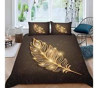 BUMIYA Housse de Couette 220x240 Plume De Gemme Dorée Parure de lit Adultes 2 Personnes 3D Motif Thème Romantique Douce Microfibre avec Fermeture Éclair avec 2 Taies d'oreiller 50x75 cm