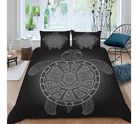 BUMIYA Tortue Grise Parure de lit 2 Personnes 3D Motif Douce Housse de Couette 240x260 Ornement Ethnique Microfibre avec Fermeture Éclair avec 2 Taies d'oreiller 50x75 cm