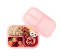 Bumkins Boîte à goûter/déjeuner pour enfants et adultes, récipient à 3 compartiments, couvercle anti-fuite, pour portionner, silicone platine LFGB - Rose Jelly